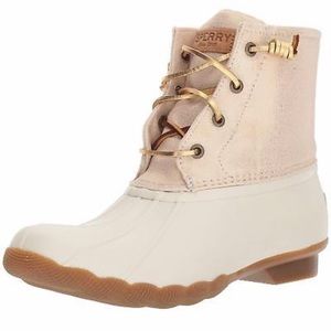Sperry white and gold duck boots